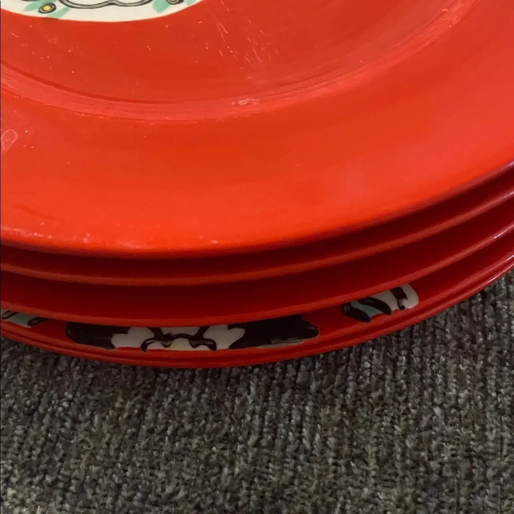Anthropologie Vibrant Red Decorative Plate with Floral Design. Set of 5.
